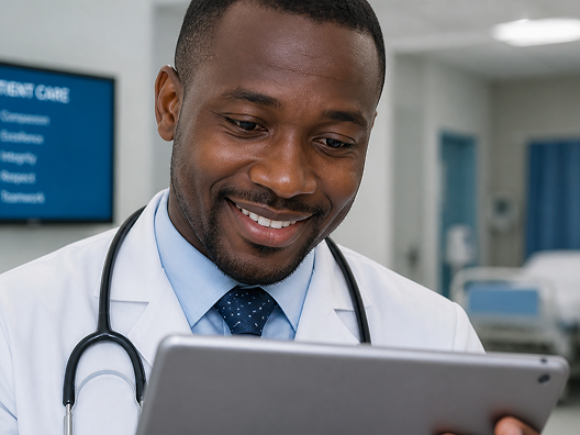 Doctor examining tablet
